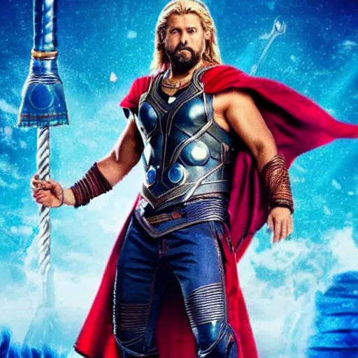 Image similar to film still of rocking star yash as thor in thor ragnarok