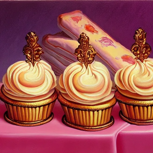 Prompt: painting of a fancy pastel baroque desserts by greg hildebrandt high quality award winning trending on art station