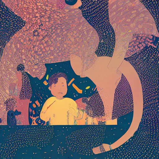 Image similar to a son admiring his father, joyful, illustration by victo ngai, studio muti, malika favre