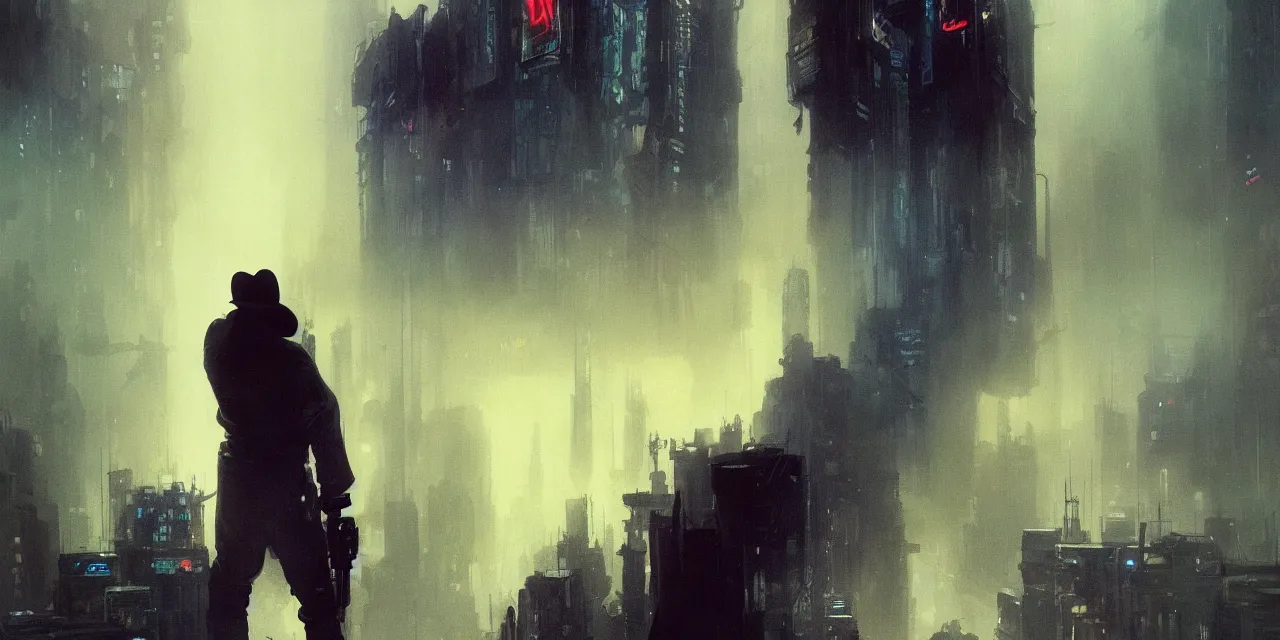 Image similar to 2 0 1 8 blade runner movie dirty harry western look at the cityscape from roof perfect face fine realistic face pretty face reflective polymer suit tight neon puffy jacket blue futuristic sci - fi elegant by denis villeneuve tom anders zorn hans dragan bibin thoma greg rutkowski ismail inceoglu illustrated sand storm alphonse mucha