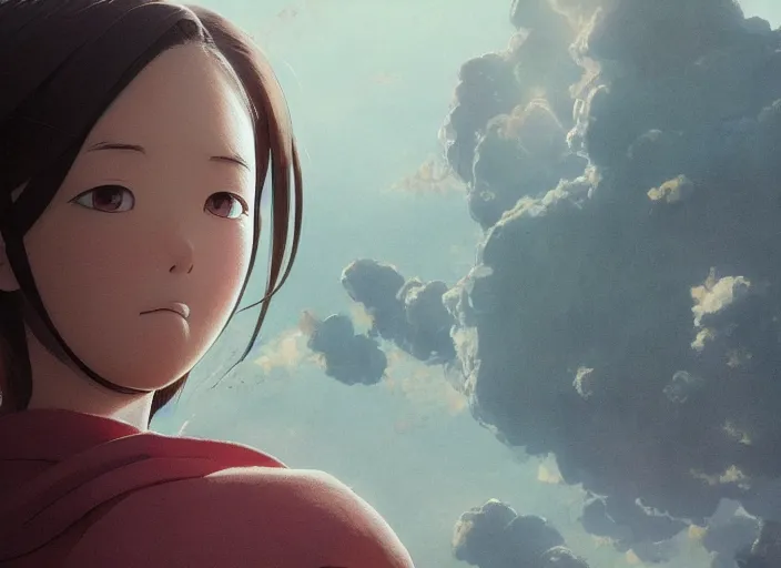 Image similar to a 3 d film animation still portrait of a 2 0 2 0's manga heroine, finely detailed features, sun light, painted by greg rutkowski, akira toriyama studio ghibli