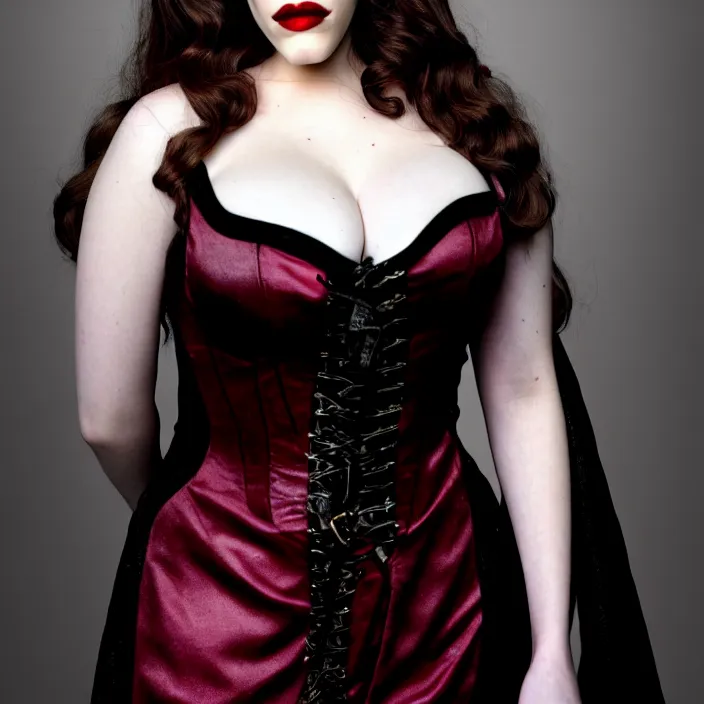 Image similar to full body photograph of kat dennings as a vampire queen. Extremely detailed. 8k