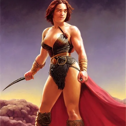 Prompt: Emilia Clark warrior princess by boris vallejo