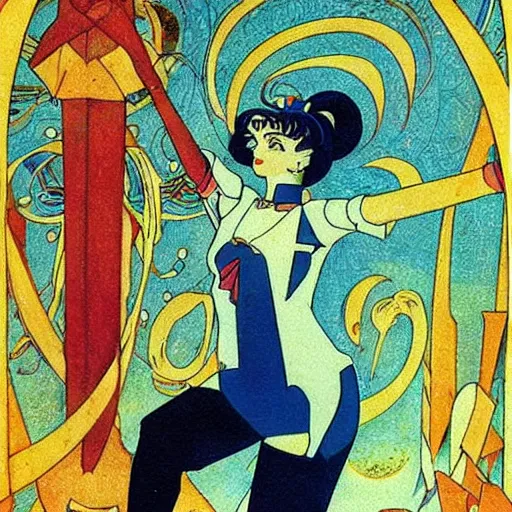 Prompt: sailor moon. graphical work by anatoly fomenko and bilibin and giger and lissitzky