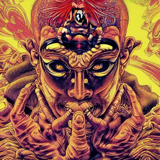 Prompt: portrait closeup of crazy dhalsim, symmetrical, cinematic colors, by yoichi hatakenaka, masamune shirow, josan gonzales and dan mumford, ayami kojima, takato yamamoto, barclay shaw, karol bak, yukito kishiro