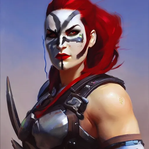 Prompt: greg manchess portrait painting of a female punisher kratos as overwatch character, medium shot, asymmetrical, profile picture, organic painting, sunny day, matte painting, bold shapes, hard edges, street art, trending on artstation, by huang guangjian and gil elvgren and sachin teng