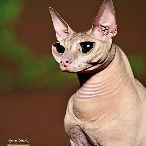 Prompt: Egyptian sphinx cat bear hybrid photo, award-winning animal photography