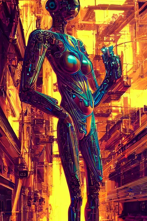 Image similar to the most amazing dream you ever had about beautiful woman transhumanism artificial intelligence singularity, hyper realistic, concept art, intricate, hyper detailed, smooth, syd mead, high contrast, neon, volumetric lighting, octane, raytrace, moebius