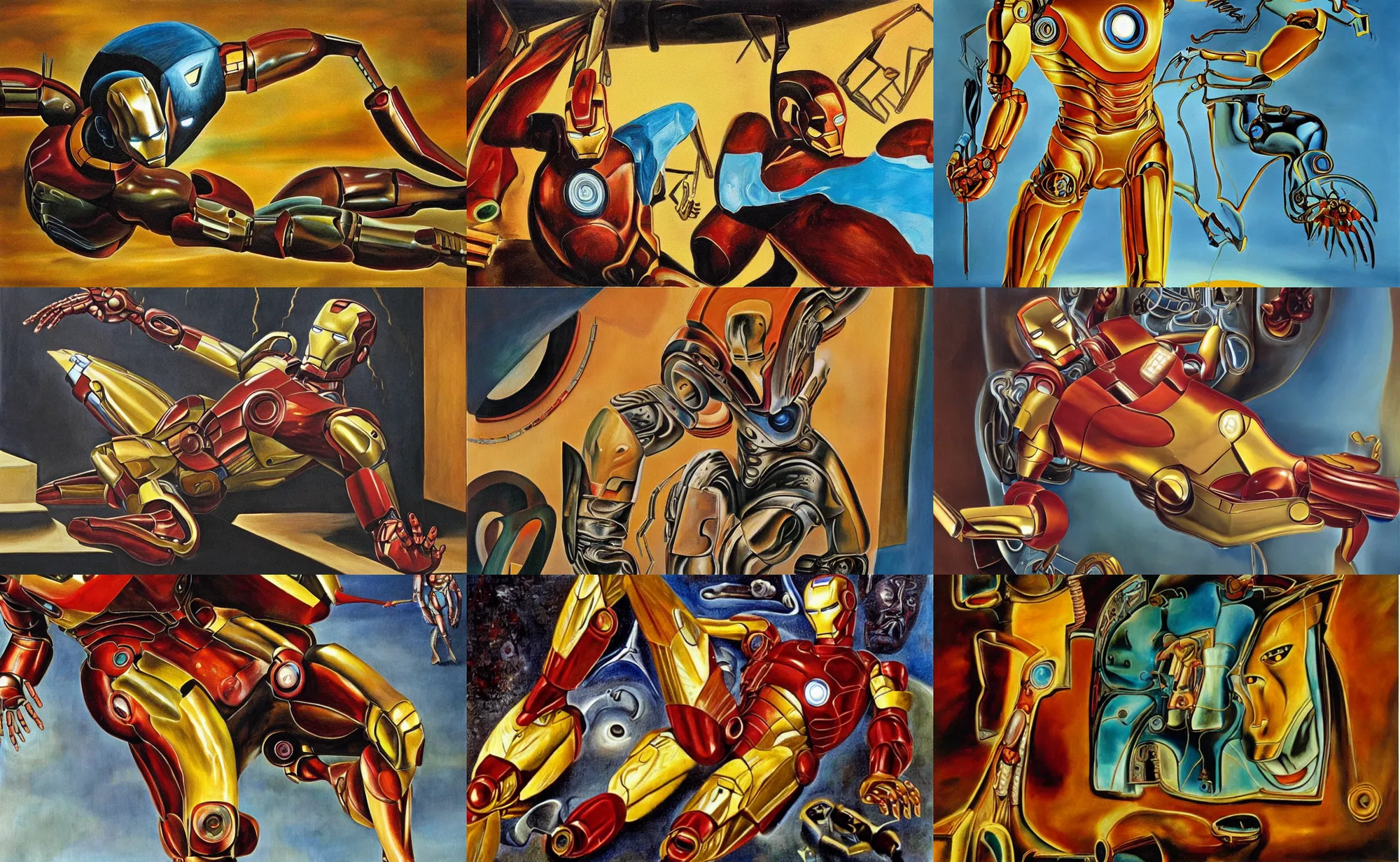 Prompt: a painting of iron man in the persistence of memory, painted by salvador dali