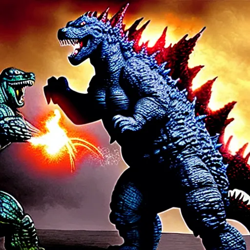 Image similar to Godzilla fighting Gypsy Danger