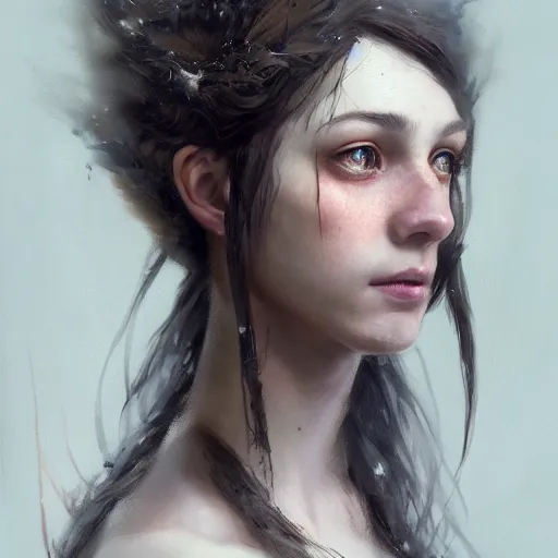 Image similar to A head and shoulders portrait of an attractive fairy by Greg Rutkowski, Sung Choi, Mitchell Mohrhauser, Maciej Kuciara, Johnson Ting, Maxim Verehin, Peter Konig, Bloodborne, 8k photorealistic, cinematic lighting, HD, high details, dramatic, dark atmosphere, trending on artstation