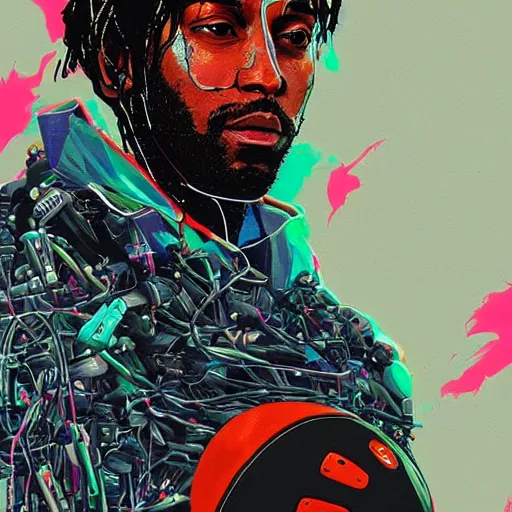Prompt: a portrait of kawhi leonard as an android robot holding a basketball by conrad roset, hyperdetailed, cyberpunk, cool, cybernetically enhanced, trending on artstation