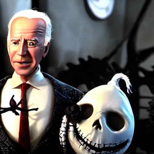 Image similar to film still of joe biden in the movie nightmare before christmas, cinematic lighting