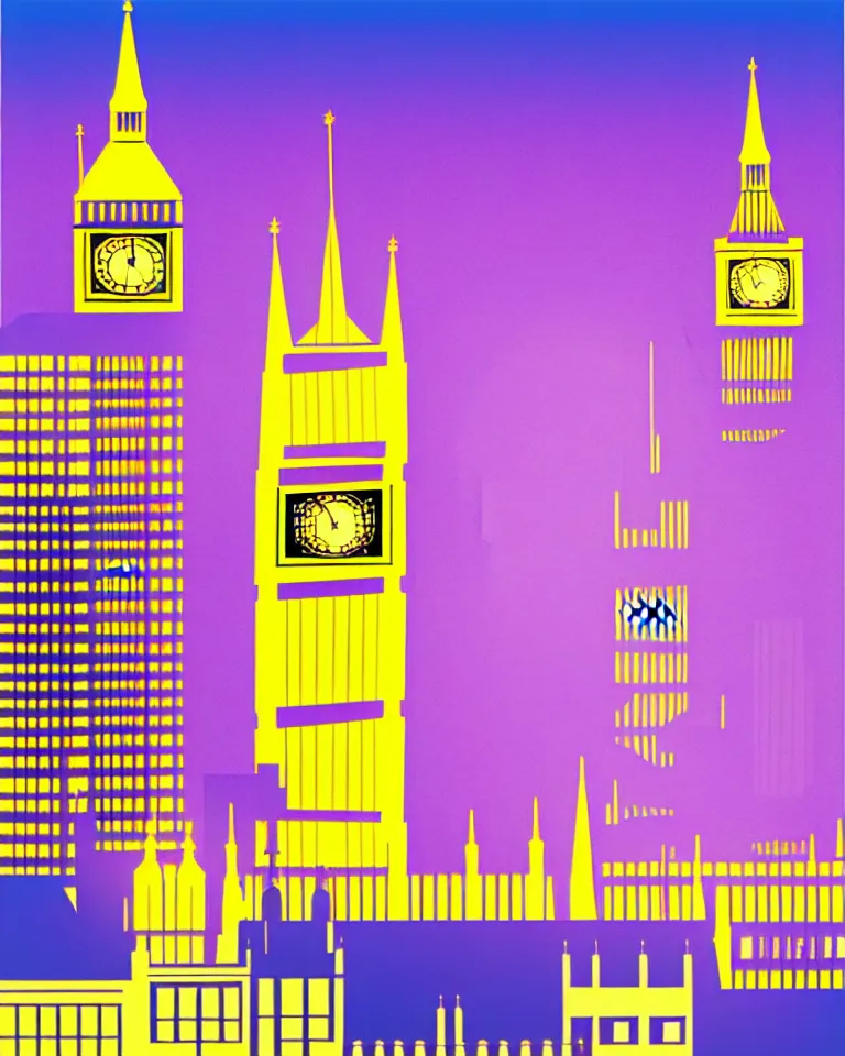 Image similar to city of london, london bridge, big ben, bright colors, in the style of hiroshi nagai, very detailed