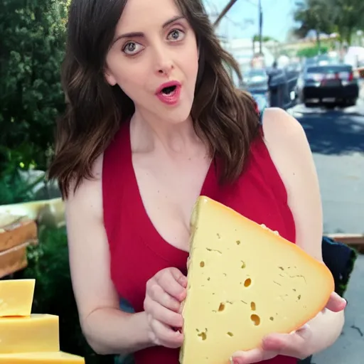 Image similar to Alison Brie eating a whole block of cheese