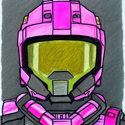 Image similar to master chief drawn with markers, pink background