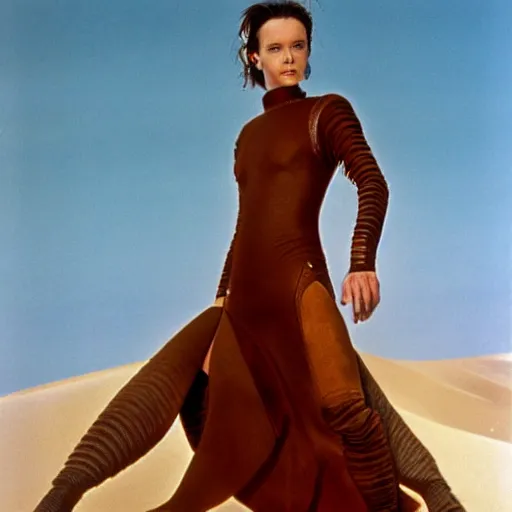 Prompt: fashion model, still from movie dune, highly detailed