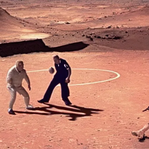 Prompt: rodney dangerfield playing basketball against astronauts on mars