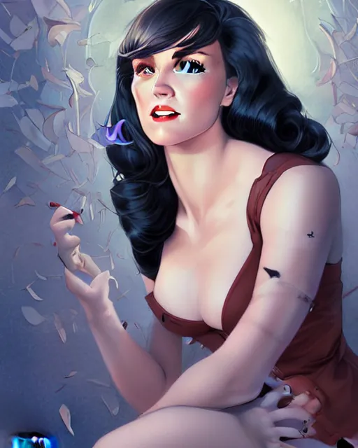 Image similar to a pin up and beautiful fashion charming dreamlke jennifer connelly, symmetrical face symmetrical eyes, character art, art by artgerm lau and wlop and and ilya kuvshinov and john singer sargent, joshua middleton comic art, frostbite 3 engine