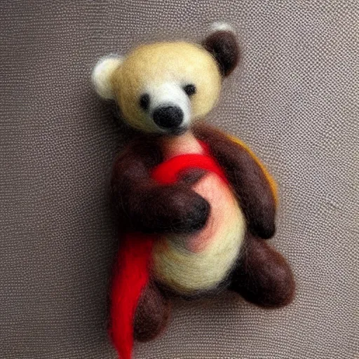 Image similar to a large, complex needle felting of on oncoming bear