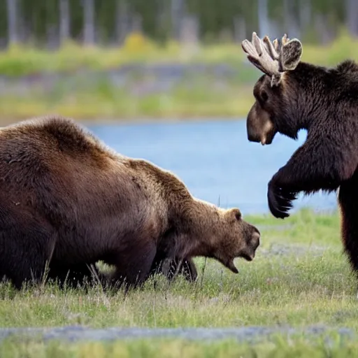 Image similar to moose fighting a brown bear