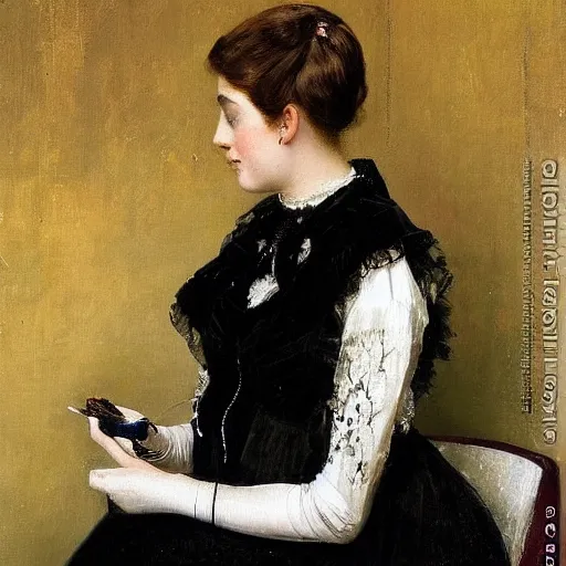 Prompt: young victorian lady putting on makeup, painted by alfred stevens