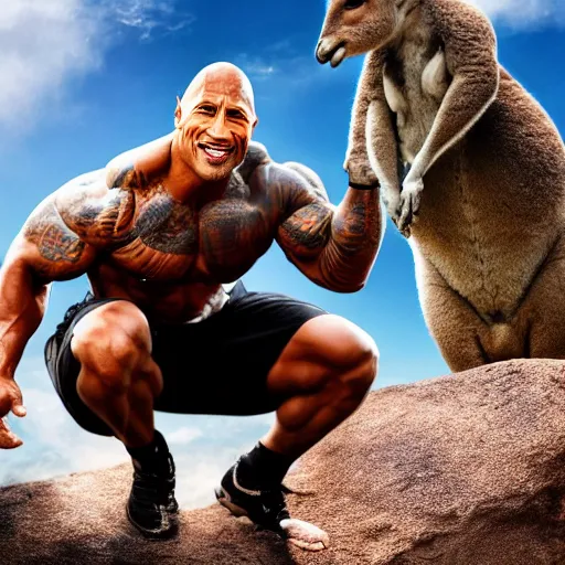 KREA - dwayne the rock johnson's face on the body of a kangaroo