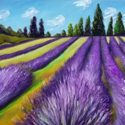 Prompt: painting of lavender field, highly detailed