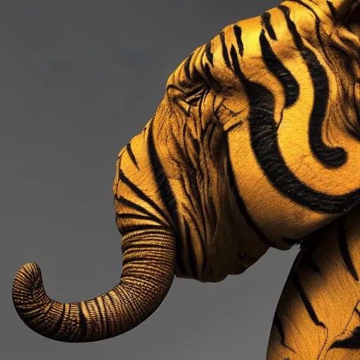 Image similar to winged!! tiger elephant, hyper detailed, digital art, trending in artstation, cinematic lighting, studio quality, smooth render, unreal engine 5 rendered, octane rendered, art style by klimt and nixeu and ian sprigger and wlop and krenz cushart