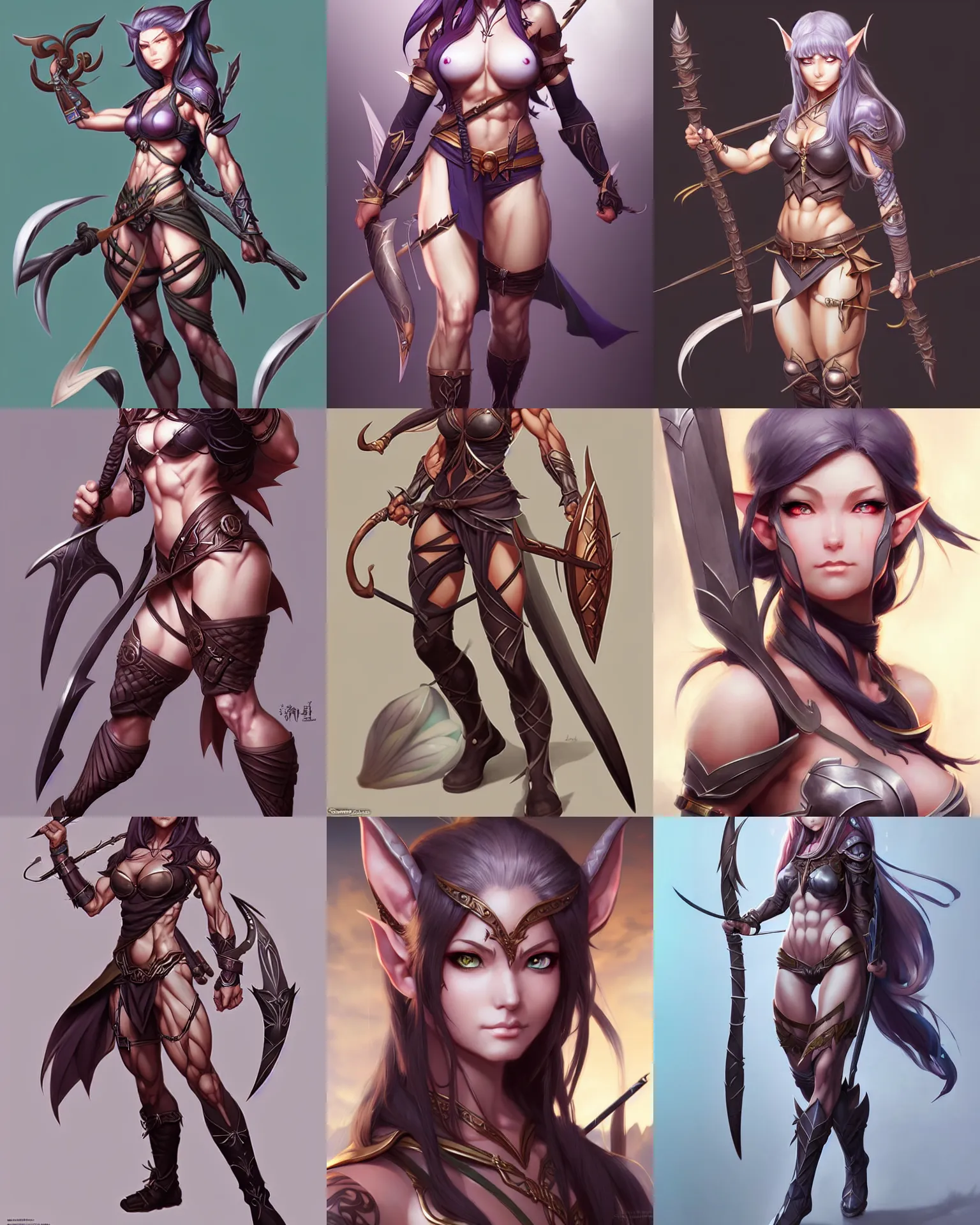 Prompt: character concept art of a muscular elvish anime huntress | | cute pretty face, realistic shaded perfect face, fine details by antilous chao, stanley artgerm lau, wlop, rossdraws, marc simonetti, and sakimichan, trending on artstation