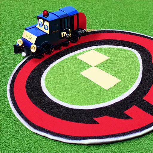 Image similar to purdue pete in the style of thomas the tank engine, on a football field, large, realistic