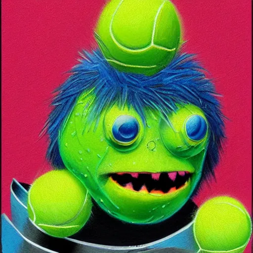 Image similar to a tennis ball monsters, colorful, digital art, fantasy, magic, chalk, trending on artstation, ultra detailed, professional illustration by basil gogos