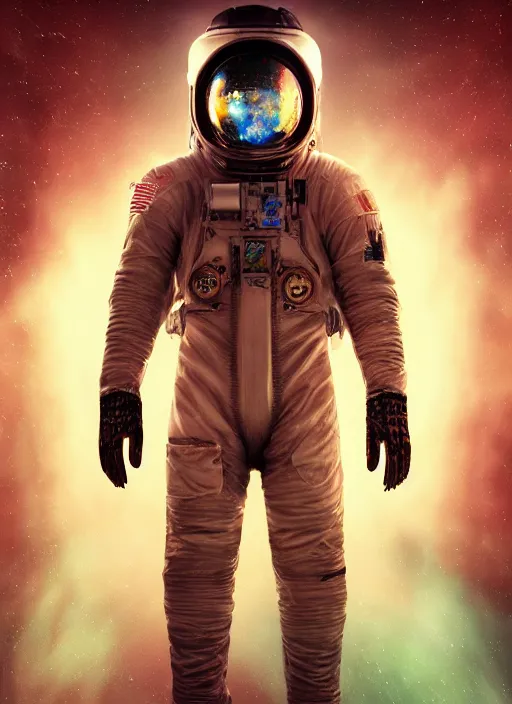 Image similar to complex poster art by craig mullins astronaut in futuristic dark and empty spaceship underwater. infrared glowing lights. complex and hyperdetailed technical suit. reflection and dispersion materials. rays and dispersion of light. volumetric light. 5 0 mm, f / 3 2. noise film photo. flash photography. unreal engine 4, octane render. interstellar movie poster