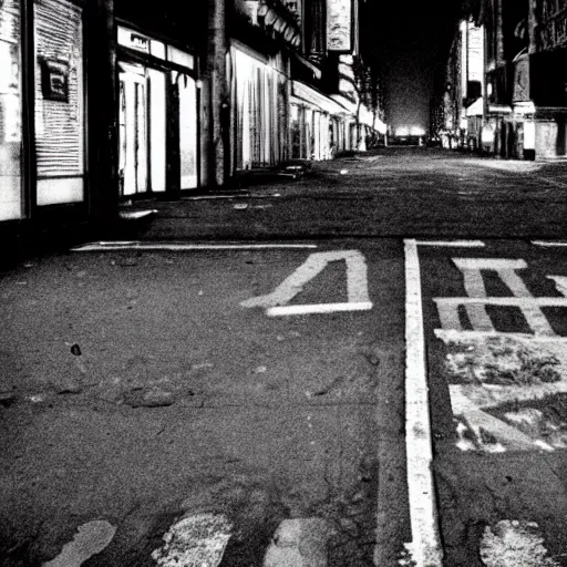 Image similar to color photograph, highly detailed abandoned New York city street at night after the war between humans and AIs, film grain, soft vignette, sigma 85mm f/1.4 1/10 sec shutter, film still promotional image, IMAX 70mm footage