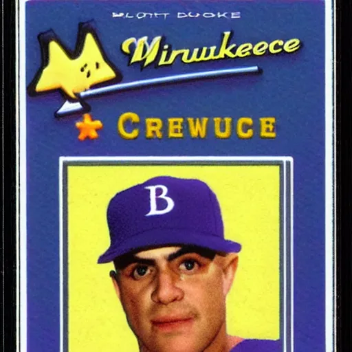 Image similar to Grimace rookie baseball card for the Milwaukee Brewers