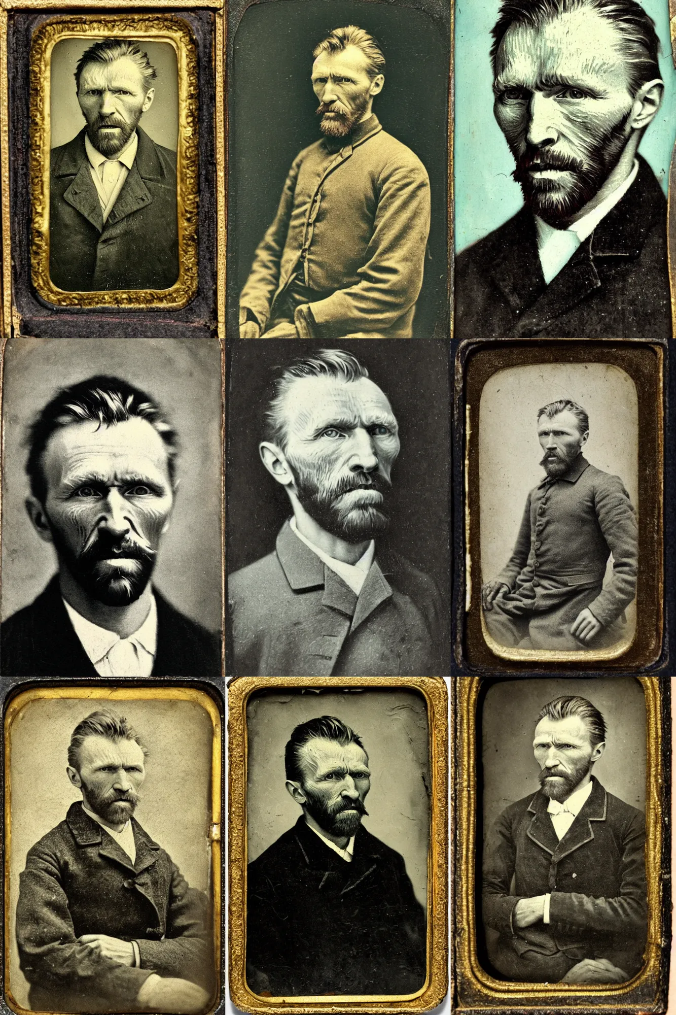 Prompt: an old tintype portrait of Vincent van Gogh