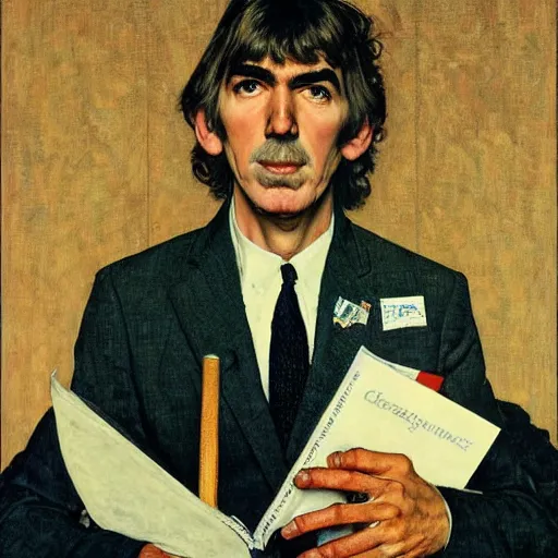 Prompt: portrait of George Harrison (1965), by Norman Rockwell