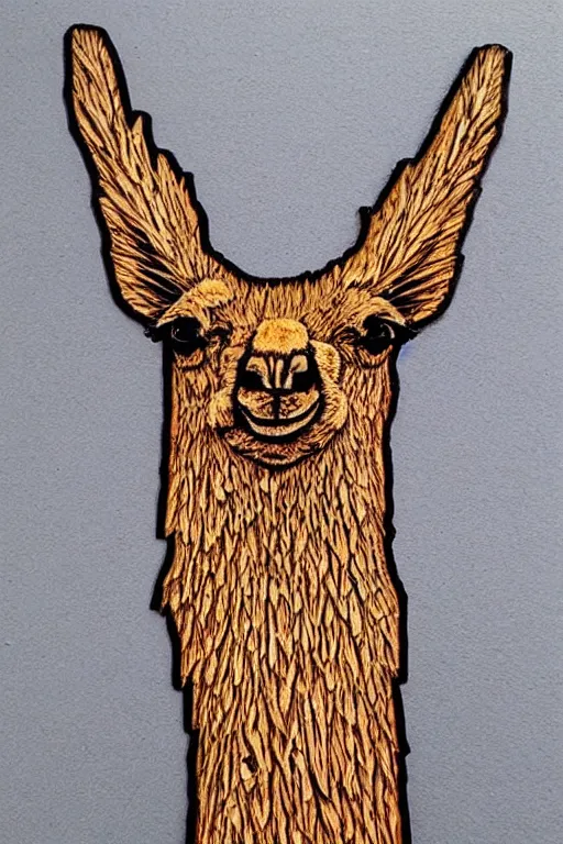 Image similar to fract wood burning lichtenberg figure llama portrait