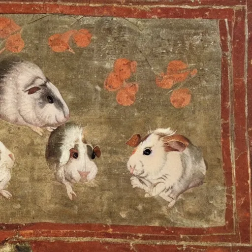 Image similar to an ancient roman mural depicting guinea pigs