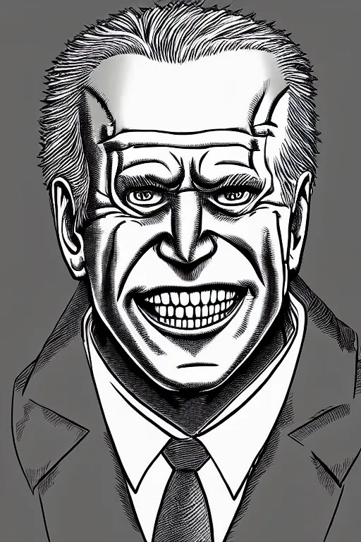 Prompt: joe biden monster drawn in kentaro miura art style