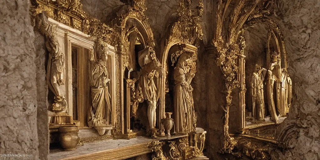 Image similar to the Holy Grail at Castle Gaillard in Andalys, very detailed, award winning photo, masterpiece, cinematic