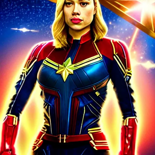 Image similar to scarlett johansson as captain marvel, coherent, 4 k, detailed