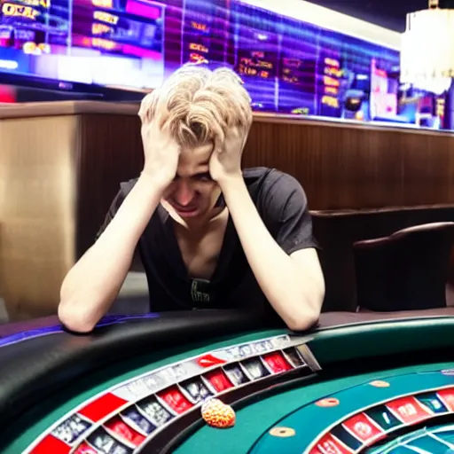 Image similar to xqc crying at the roulette table after losing all his money