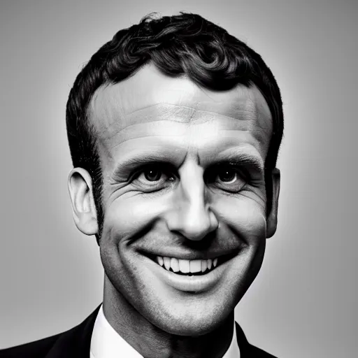 Image similar to closeup portrait of emmanuel macron smiling trying to rob you at gunpoint in a smoky back street, natural light, sharp, detailed face, magazine, press, photo, steve mccurry, david lazar, canon, nikon, focus