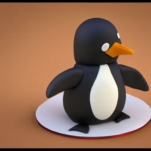 Image similar to birthday cake in the shape of a penguin. 3 d render