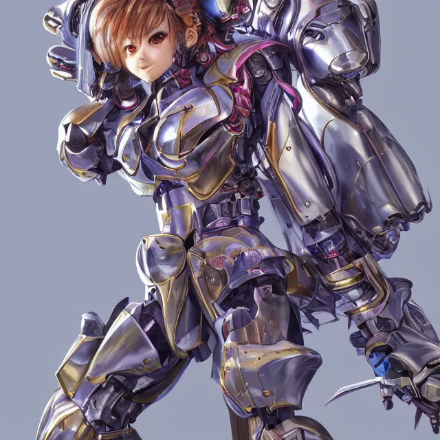 Image similar to studio portrait of lawful good colorful female holy mecha paladin absurdly beautiful, elegant, young cute anime girl, ultrafine hyperrealistic detailed face illustration by kim jung gi, irakli nadar, intricate linework, sharp focus, bright colors, matte, octopath traveler, final fantasy, unreal engine highly rendered, global illumination, radiant light, intricate environment