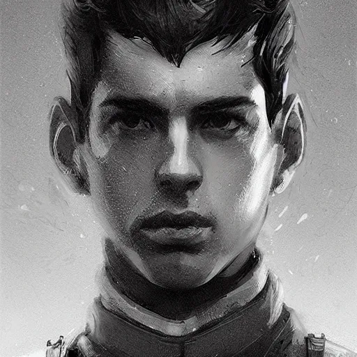 Image similar to portrait of a man by greg rutkowski, british features, short black hair in military style, perfect military composure, wearing an starfighter pilot uniform of the galactic republic, star wars expanded universe, he is about 2 0 years old, highly detailed portrait, digital painting, artstation, concept art, smooth, sharp foccus ilustration, artstation hq