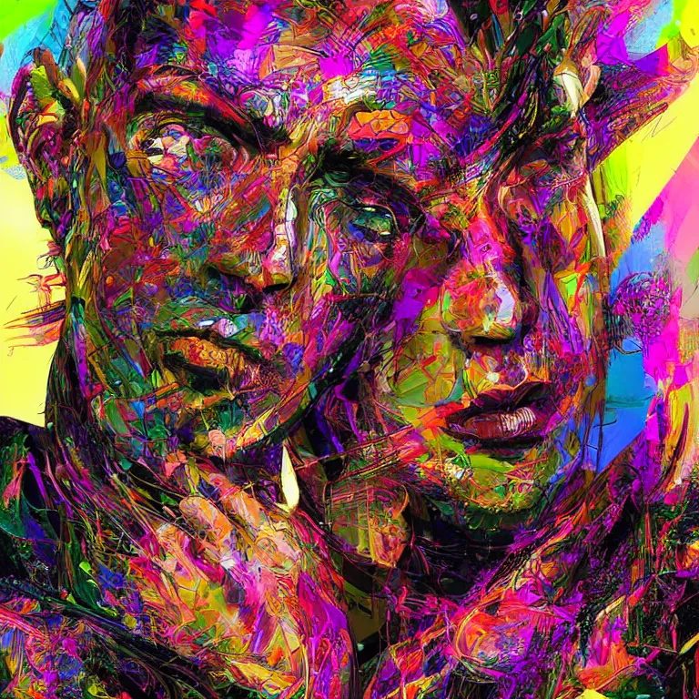 Prompt: hyper-maximalist overdetailed half portrait half collage slightly abstract pesudofigurative digital illustration by archan nair feat hakan hisim inspired by works of android jones. Pschedelic visionary artwork.