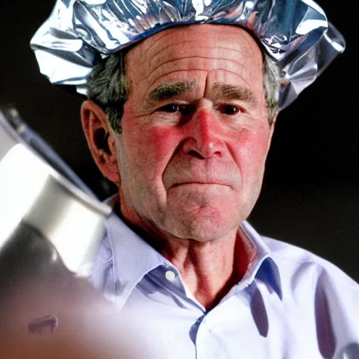 Image similar to george bush wearing tinfoil cone hat