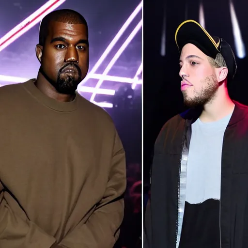 Prompt: kanye west and pete davidson dualing each other with lightsabers